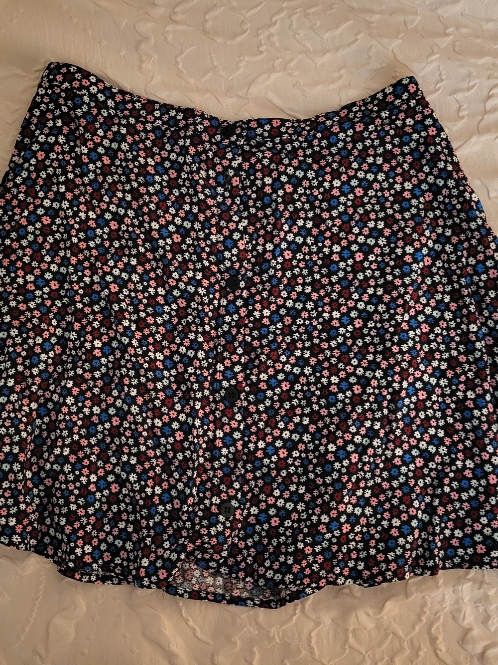 H&M Floral A-Line Skirt - Black with Pink & Blue Daisies